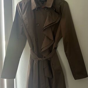 Brown Trench Coat with Ruffle Detail